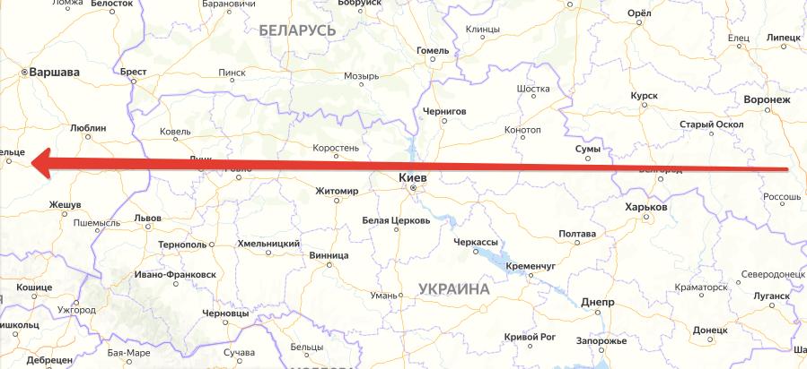 Первый Украинский фронт: от Дона до Вислы. Создано на основе Яндекс-Карт