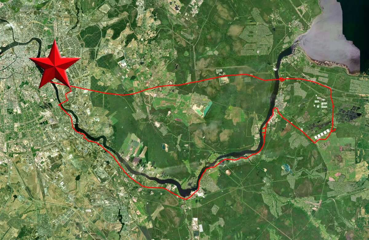 Схема маршрута - вид со спутника.