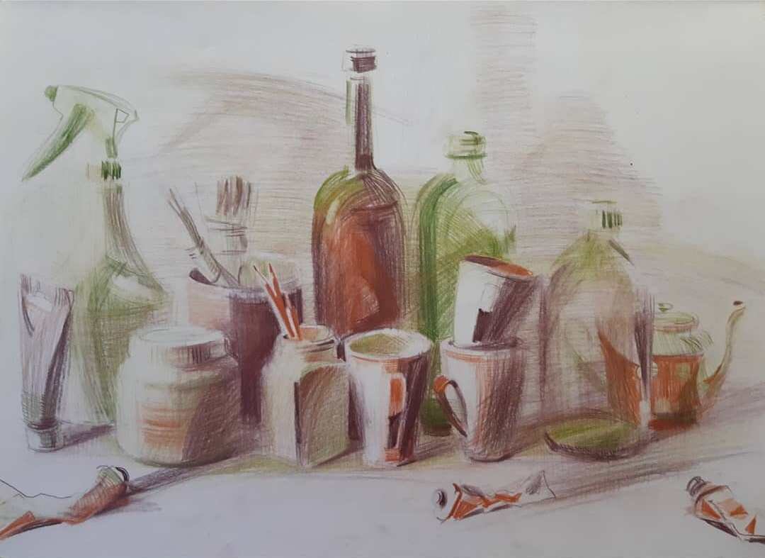 Натюрморт цветными карандашами, художник Мария Хаэт