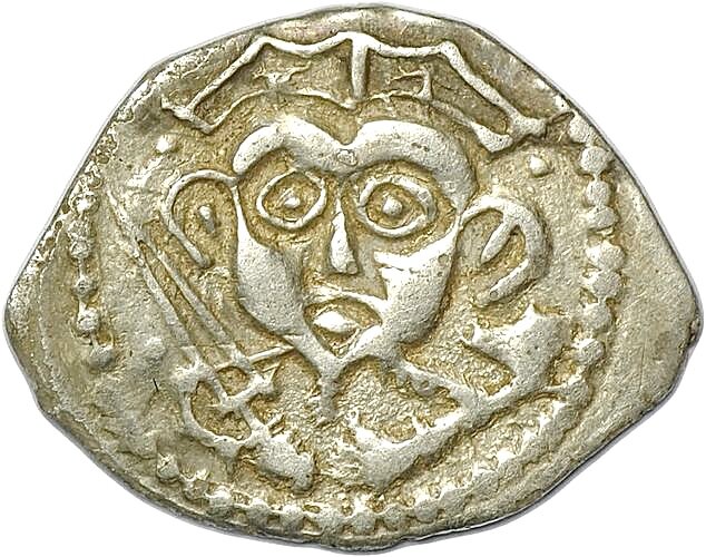 Монета с ликом благоверного князя Довмонта (1240-1299) Эта русская удельная монета имеет необычный рисунок.