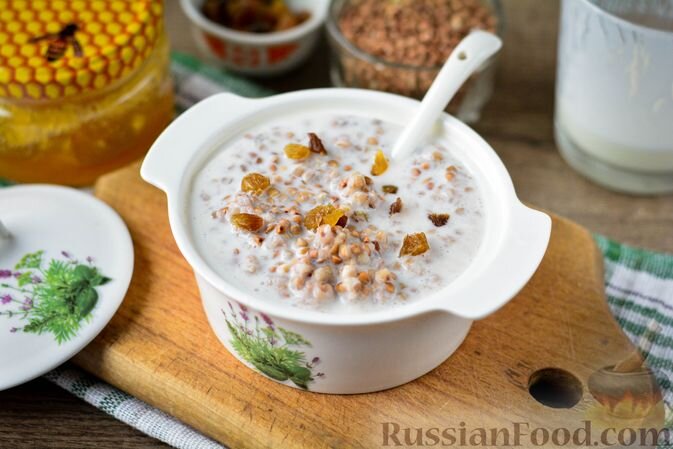 кефир, крупа гречневая, изюм, мёд