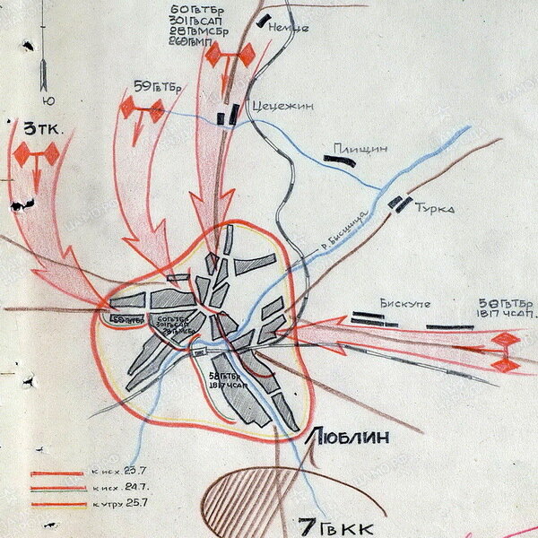 Схема сражения за Люблин 23–25 июля 1944 года