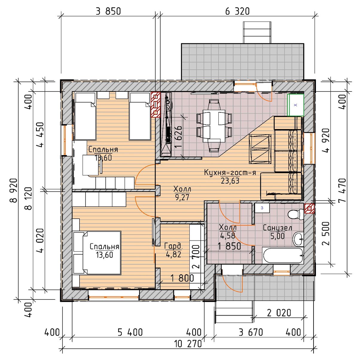 Простой, но уютный одноэтажный 3-х комнатный дом из газобетона площадью 70 м² (+ объем материалов) ??