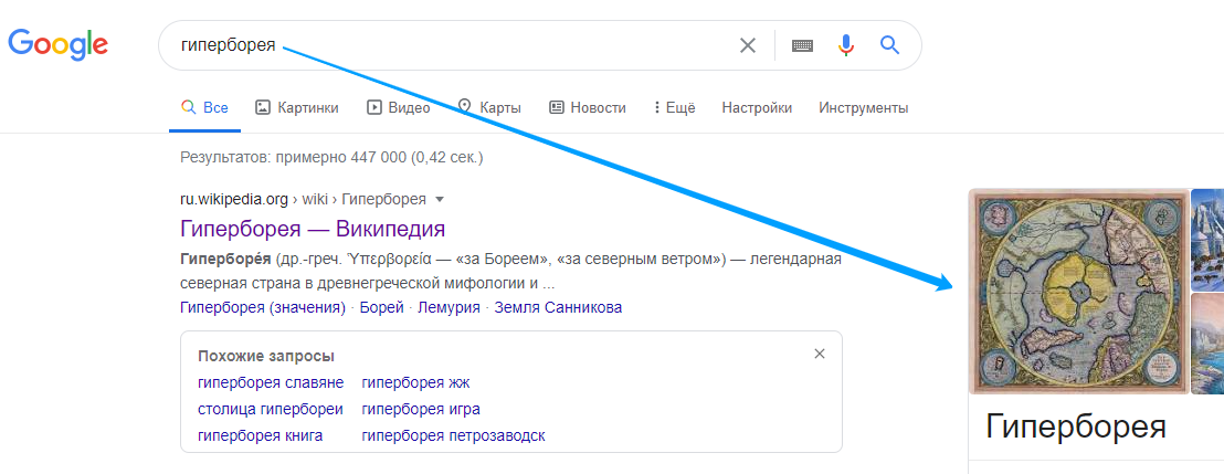 Скрин из Google по запросу "гиперборея"