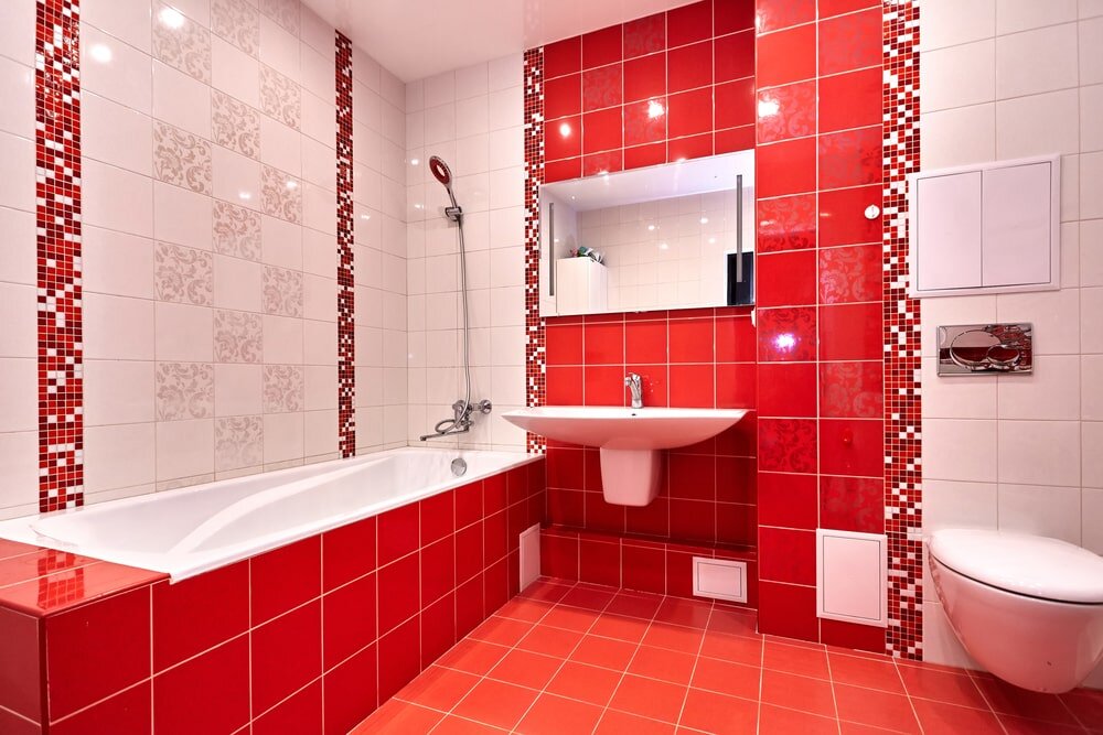 Ванная комната в черно Красном цвете - 71 фото