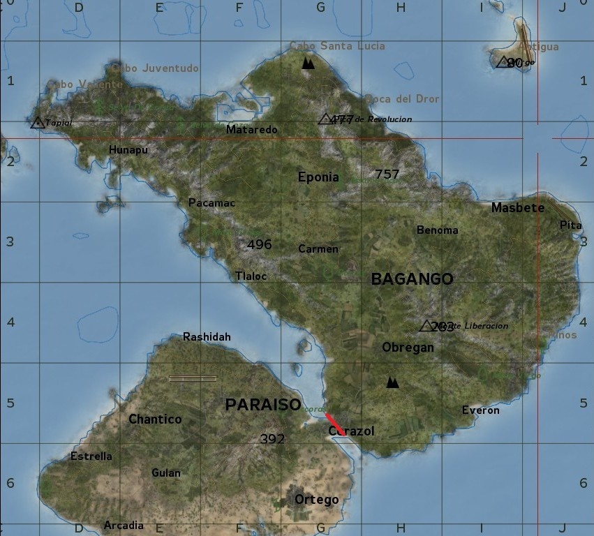 Красная линия - граница между двумя государствами.