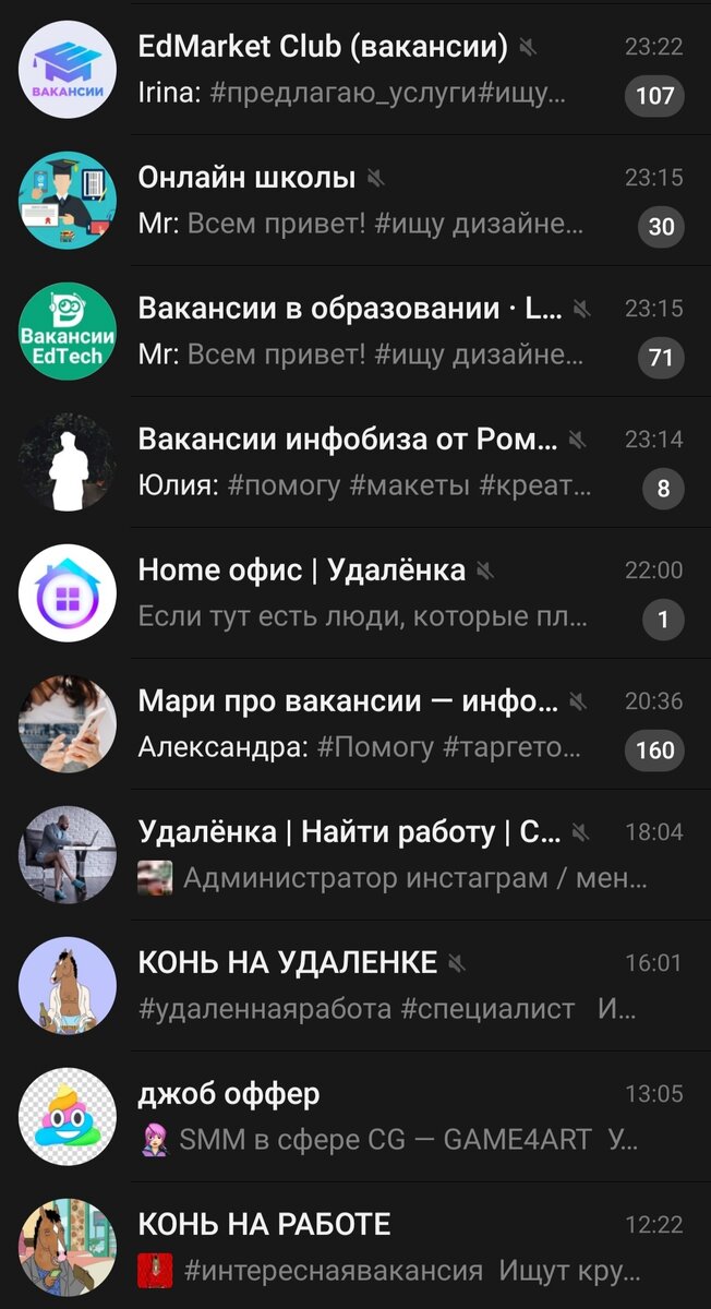 Телеграм-чаты с вакансиями 