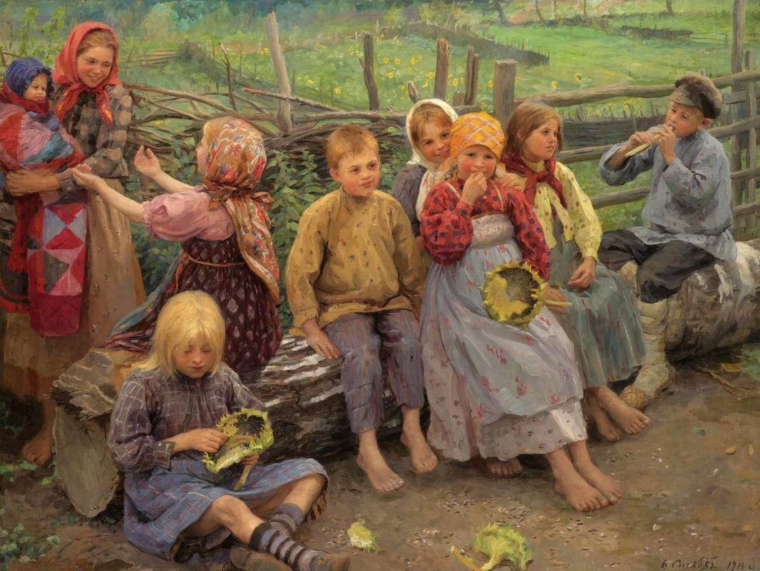 Ф. Сычков «Дети с подсолнухами», 1916. 