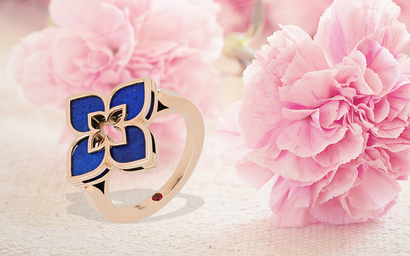 Кольцо Roberto Coin Venetian Princess и розового золота с лазуритом и рубином