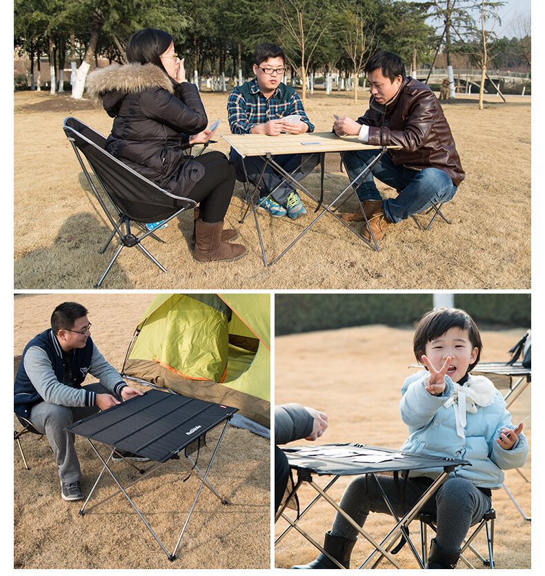 Складной столик с ножками из алюминиевого сплава и прочной ткани Оксфорд идеально подходит для туристов. Производитель предлагает 2 размера на выбор: 57х42х38 см, 75х55х52 см. Стол имеет довольно крепкий и простой в использовании механизм, позволяющий складывать и раскладывать изделие более 50 тысяч раз.