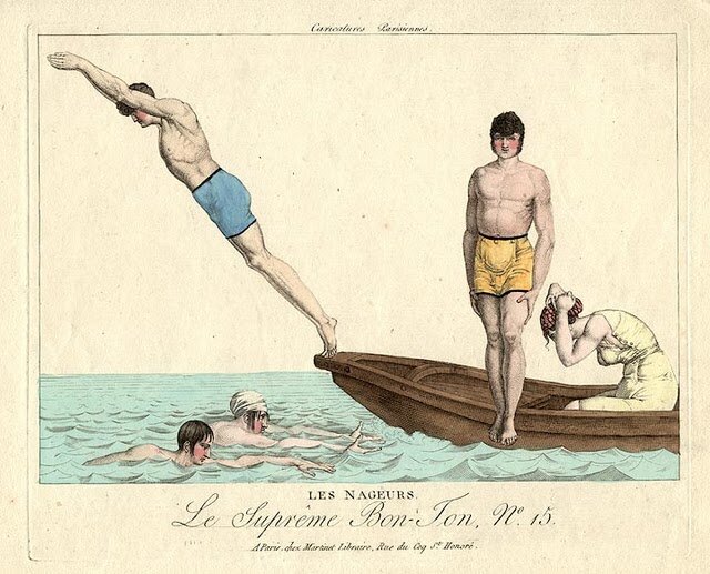 Иллюстрация №15 из "Парижских карикатур: Le Supreme Bon Ton", "Les Nageurs" ("Пловцы"), 1810-15. 