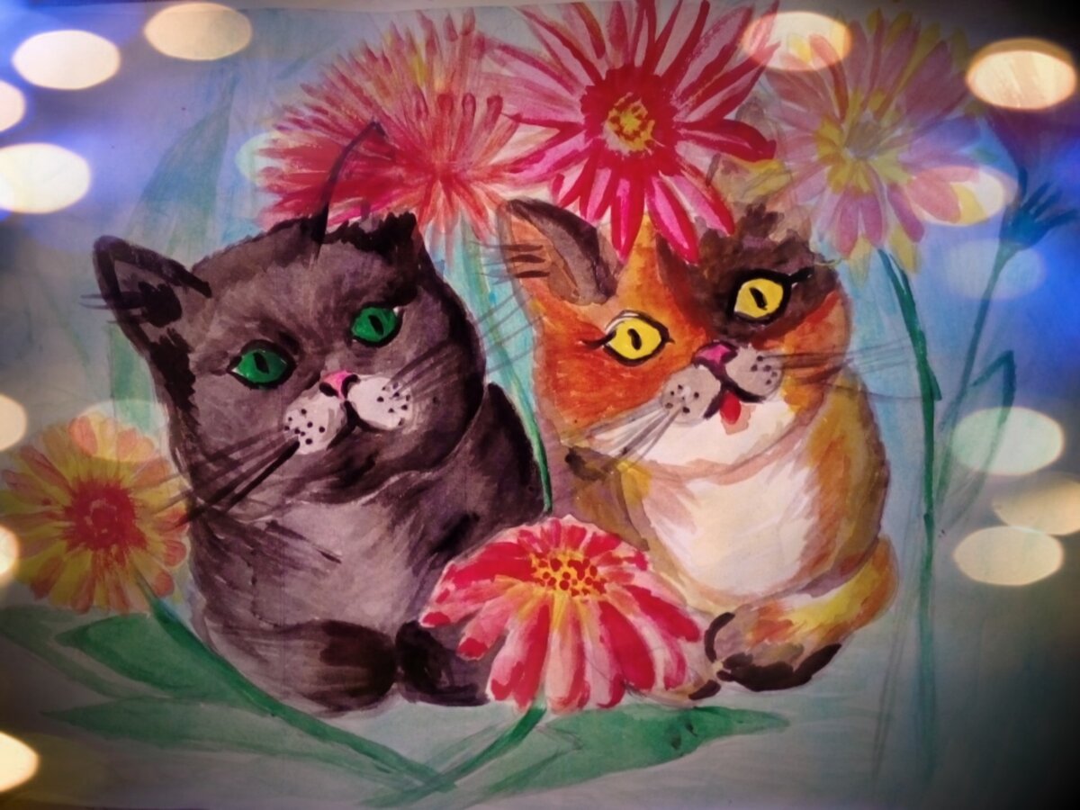 Кот Семён и кошка Муся слушают музыку