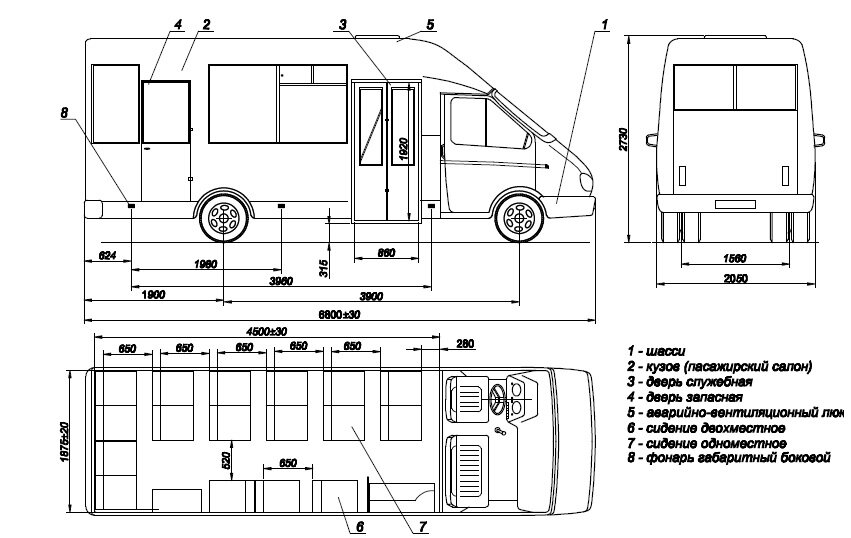 Чертеж маршрутки газель