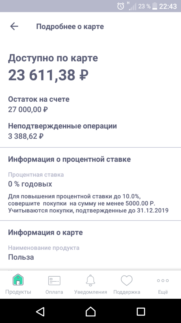 Окно мобильного приложения
