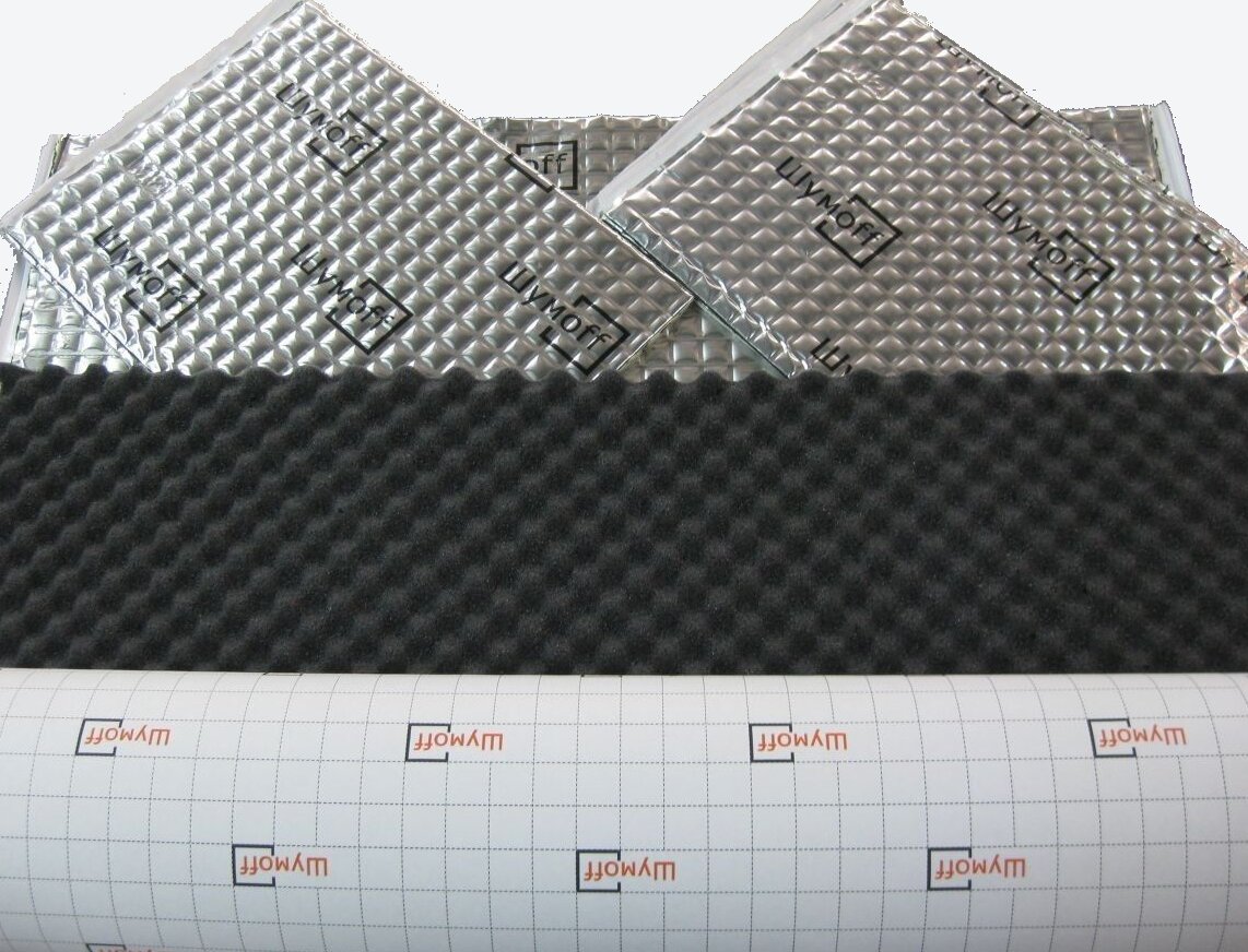 В ассортименте продукции Шумоff, выпускаемой российской компанией «Плеяда», есть два подвида подобной продукции — шумоизоляционные материалы с эффектом термоизоляции, а также вибропоглощающие материалы. Рассмотрим их отдельно. 
Шумоизоляционные материалы
Ассортимент шумоизоляционных материалов состоит из шести звуко-теплоизоляционных материалов. Далее приведены их характеристики.


Комфорт 10. Самоклеющийся материал на основе вспененной резины черного цвета. Монтажный слой защищен адгезионной бумагой. Толщина материала — 10 мм. Удельная масса — 0,55 кг/м². Размер одного листа — 750 на 1000 мм. Диапазон рабочих температур — от -45°С до +150°С. Цена одного листа по состоянию на весну 2019 года составляет около 1200 российских рублей.
Комфорт 6. Аналогичный звуко-теплоизоляционный материал, созданный на основе вспененной резины. Монтажный слой защищен адгезионной бумагой. Толщина материала — 6 мм. Удельная масса — 0,55 кг/м². Размер одного листа — 750 на 1000 мм. Диапазон рабочих температур — от -45°С до +150°С. Преимущество заключается в том, что монтаж материала возможен без использования строительного фена при температуре окружающего воздуха от +15°С и выше. Цена одного листа составляет порядка 960 рублей.
Шумоff П4. Аналогичный материал на основе вспененного полиэтилена с закрытоячеистой структурой и липким слоем. На монтажной стороне имеется адгезионная бумага. Толщина материала — 4 мм. Удельная масса — 0,25 кг/м². Размер одного листа — 750 на 560 мм. Диапазон рабочих температур — от -40°С до +110°С. Прочность связи с несущей поверхностью — 5 Н/см². Цена одного листа — 175 рублей.
Шумоff П4В. Звуко-теплоизоляционный материал, созданный на основе вспененного полиэтилена с закрытоячеистой структурой и нанесенным на него липким слоем. Монтажный слой защищен адгезионной бумагой. Буква «В» в обозначении указывает, что в производстве материала был использован водостойкий клей. Толщина материала — 4 мм. Удельная масса — 0,25 кг/м². Размер одного листа — 750 на 560 мм. Диапазон рабочих температур — от -40°С до +110°С. Прочность связи с несущей поверхностью — 5 Н/см². Цена одного листа составляет 230 рублей.
Шумоff П8. Виброизоляционный материал на основе вспененного полиэтилена с самоклеющимся слоем. На монтажном слое имеется адгезионная бумага. Толщина материала — 8 мм. Удельная масса — 0,45 кг/м². Размер одного листа — 750 на 560 мм. Диапазон рабочих температур — от -40°С до +110°С. Прочность связи с несущей поверхностью — 5 Н/см². Цена одного листа — 290 рублей.
Шумоff П8В. Аналогичный шумотеплоизоляционный материал на основе вспененного полиэтилена с водостойким клеем, о чем говорит буква «В» в обозначении. На монтажном слое имеется адгезионная бумага. Толщина материала — 8 мм. Удельная масса — 0,45 кг/м². Размер одного листа — 750 на 560 мм. Диапазон рабочих температур — от -40°С до +110°С. Прочность связи с несущей поверхностью — 5 Н/см². Цена одного листа — 335 рублей.
Любой из перечисленных материалов рекомендуется для изолирования салона не только от шумовых воздействий, но и чтобы сохранить комфортную температуру в салоне — прохладу летом и тепло зимой.