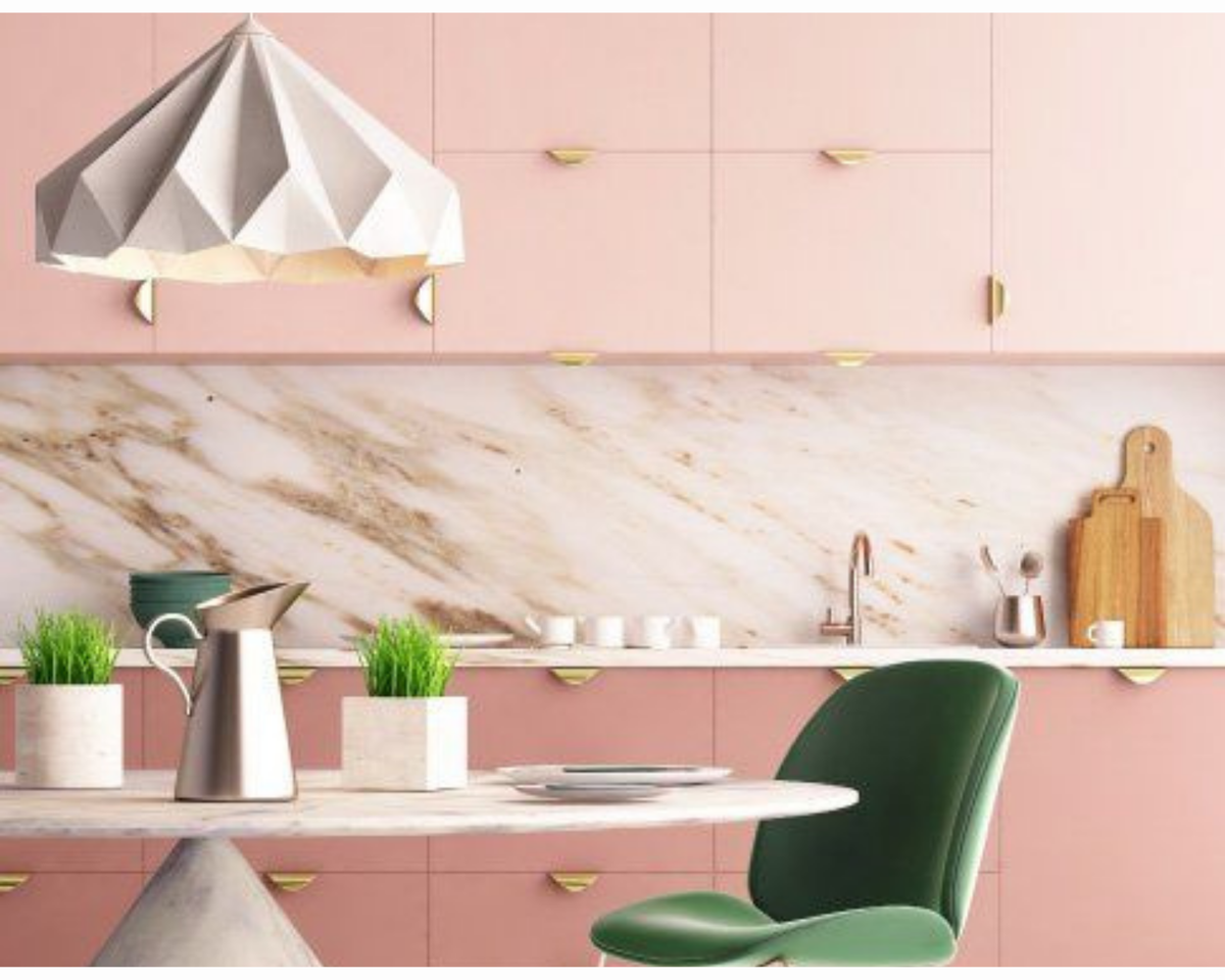 Сочетание розового в интерьере кухни 