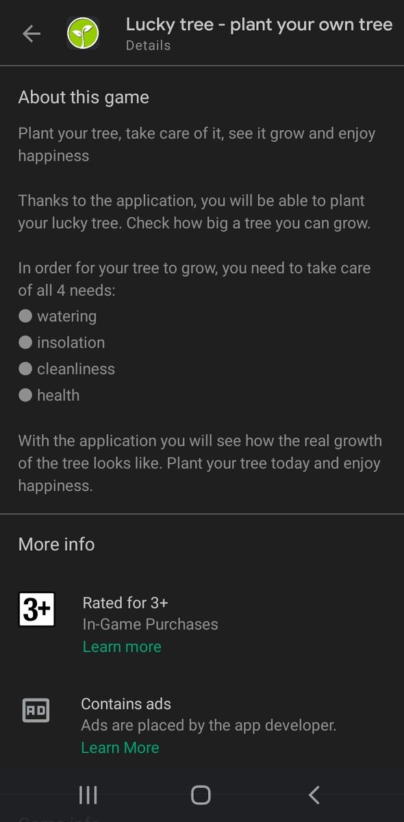 Описание Lucky Tree в Google Play Market