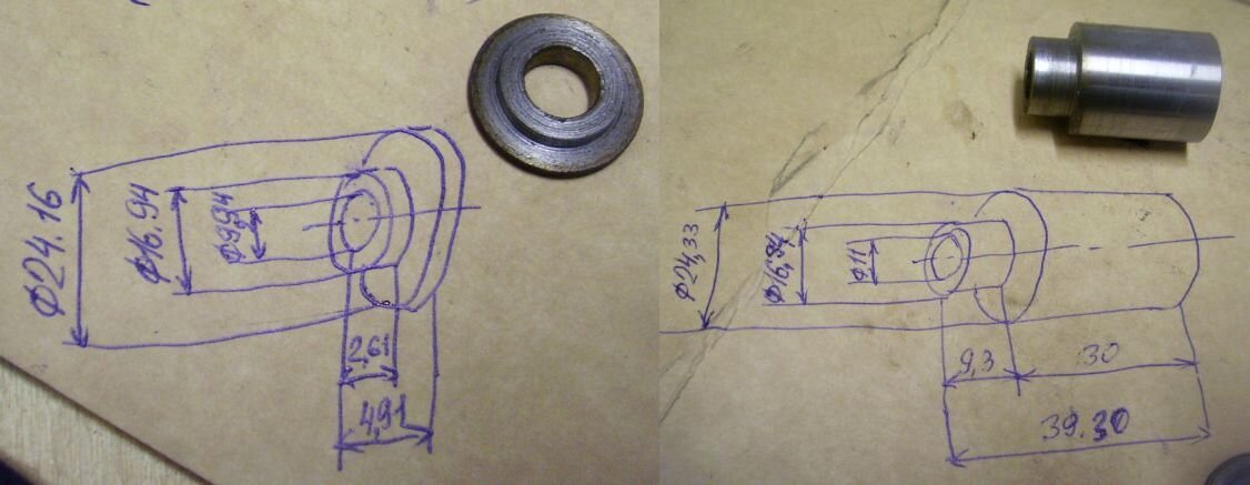 Вот так выглядит эскиз прижимной втулки и вала.