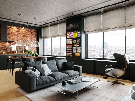 Диван выгодно разделяет зоны кухни и гостиной