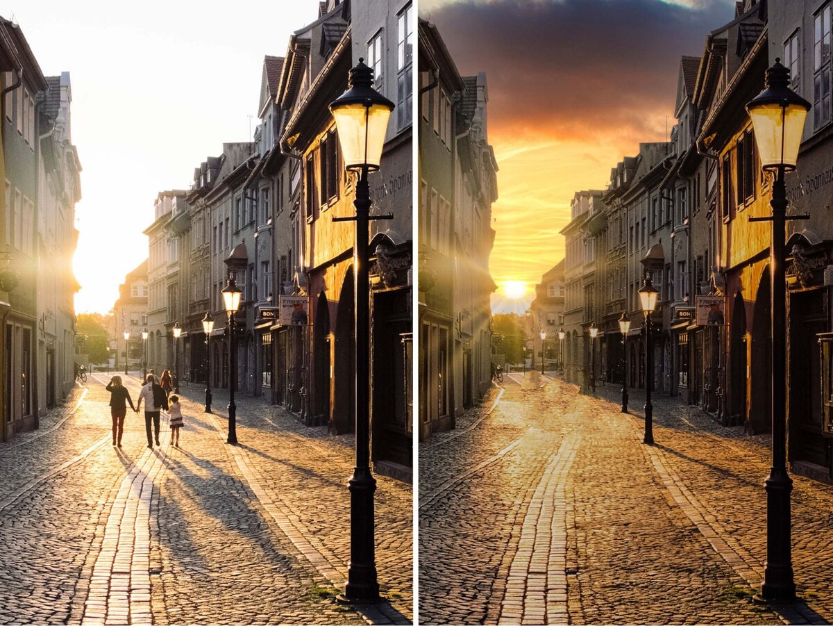    Добавить на фотографию небо, солнечные лучи и убрать людей можно меньше, чем за минуту / Иллюстрация: Алиса Смирнова, Фотосклад.Эксперт