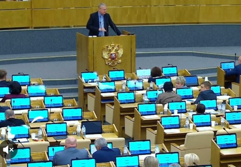 скриншот выступления М. Делягина на пленарном заседании Государственной думы РФ