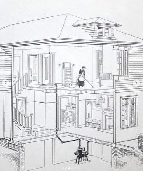 Схема системы центрального пылеудаления начала 20 века.