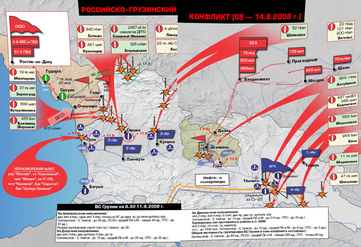 Общая карта действий российских и грузинских войск в войне 888