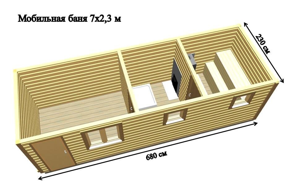 Мобильная Баня - Бытовка 7х2,3м. 