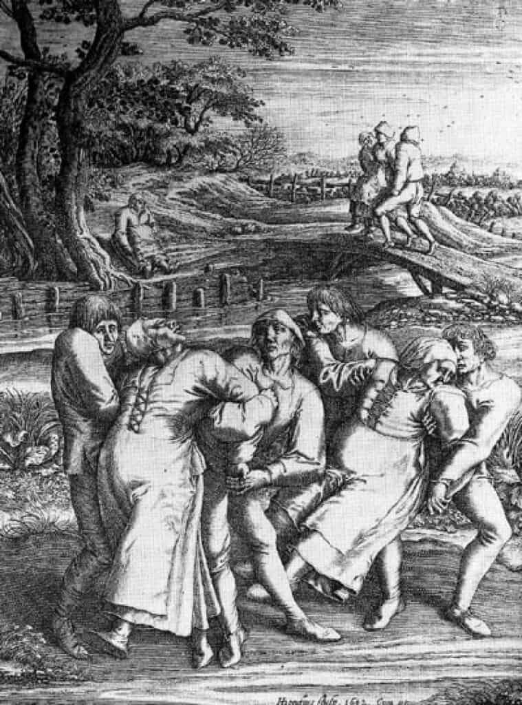 Женщины, пораженные танцевальной чумой, на гравюре Генрика Гондиуса. Фото: https://www.historicmysteries.com