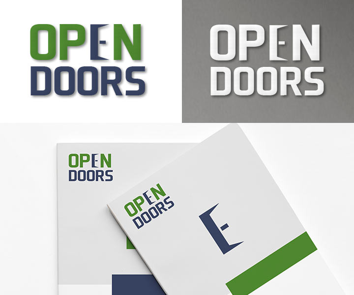 Логотип для компании которая занимается производством дверей. Логотип состоит из названия компании “Open Doors”, где одна из букв “O” выполнена в форме открытой двери, что и дает понимания о сфере деятельности компании, а открытая дверь символизирует дружелюбие и открытость сотрудников компании, и конечно же то, что для компании нет ничего невозможного и она открыта даже к самым сложным проектам. 