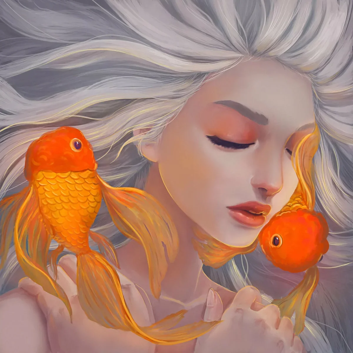 Красивые иллюстрации. Золотая рыбка арт. Рыбки арты. Девушка и Золотая рыбка.