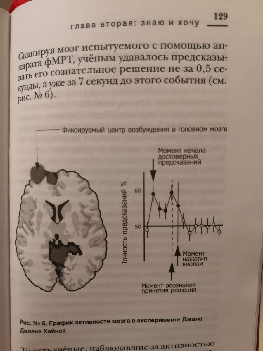 схема где показано, что мозг уже принял решение и через 7 секунд это решение появляется в нашем сознании.