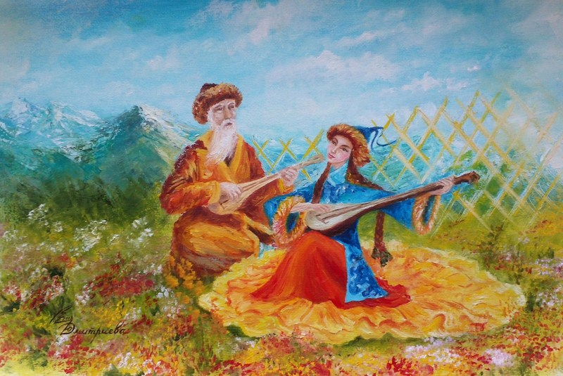 Казахская песня люблю тебе. Казахский фольклор айтыс. Казахская степь акын. Veta казахская художница.