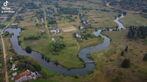 Полëт над красивым селом Лема в Кировской области