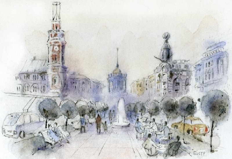 Фантазия на тему пешеходного Невского художницы Ольги Быстровой. "Невское время" 