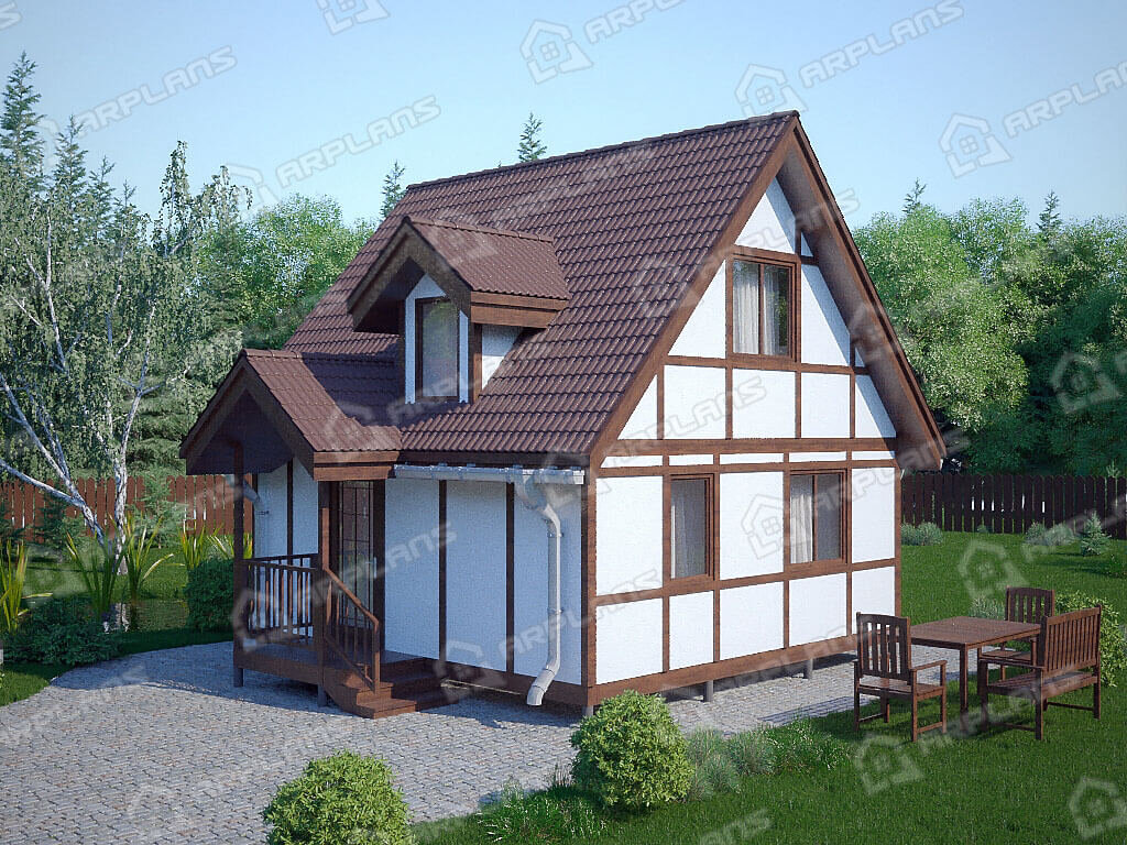 Фото 1 дачного дома с мансардой,  6х6 м. Источник arplans.ru Проект И-028