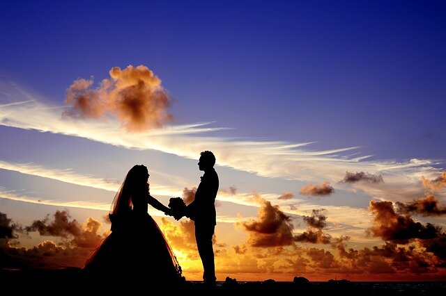 https://pixabay.com/photos/sunset-wedding-bride-groom-couple-698501/