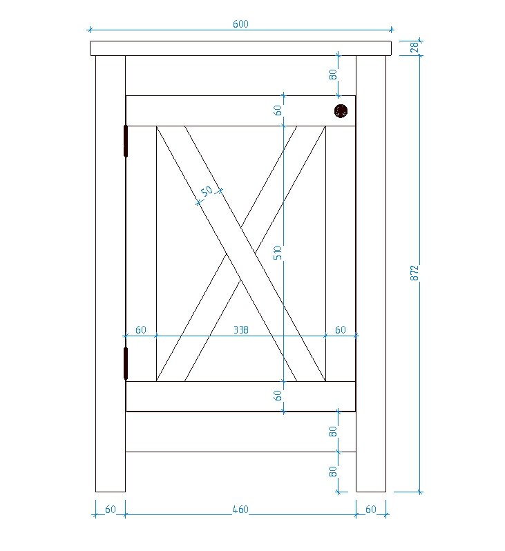Чертеж тумбы, вид спереди