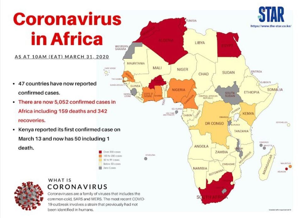 Ситуация с коронавирусом в Африке (5000+ выявленных случаев и 150+ смертей)