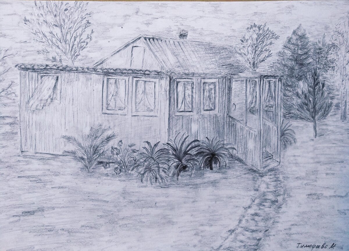 Домишко в деревне. Рисунок Марины Тимофеевой