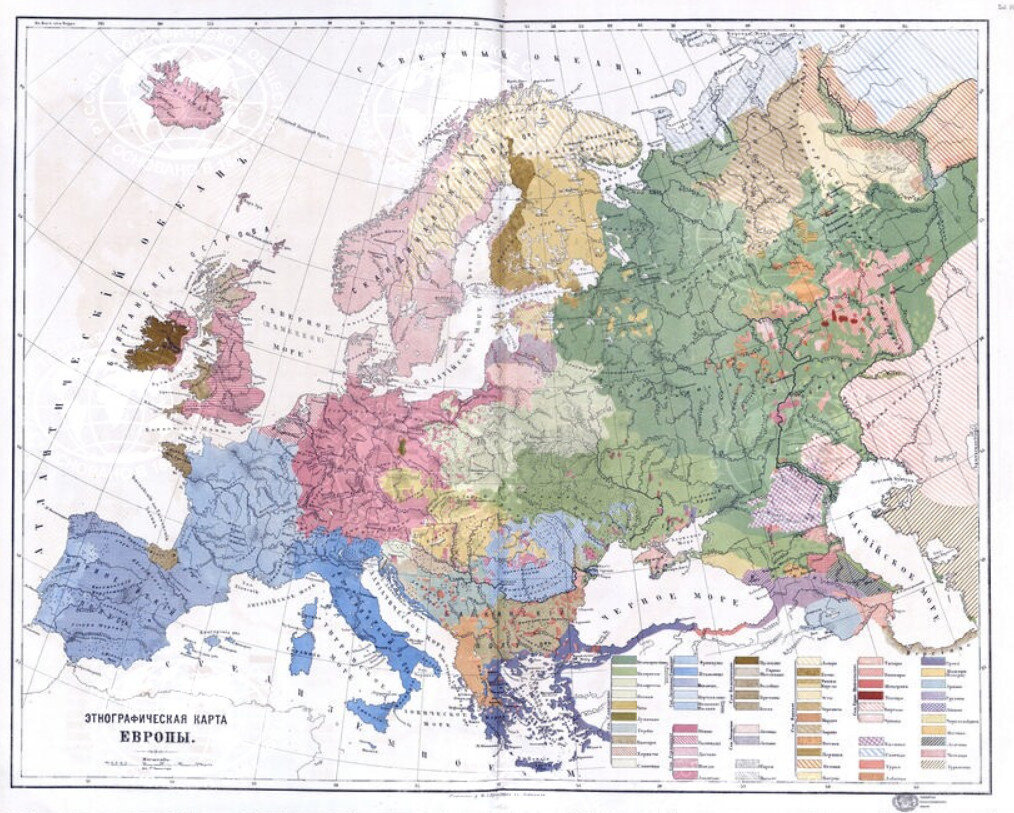 Этнографическая карта Европы» Андрея Линберга (1874)