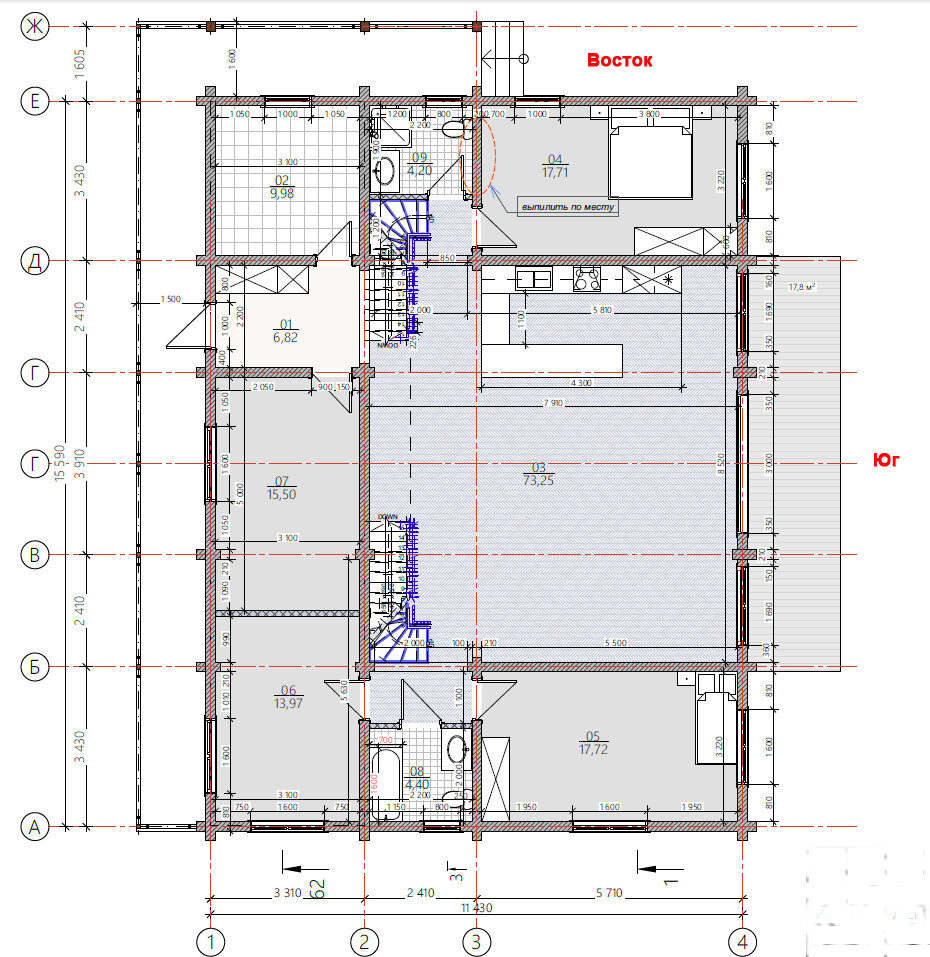 Планировка моего будущего дома шале. Общая площадь 163 м2. Вход с северной стороны. Окна на юг. Спальни на восток и на запад. 