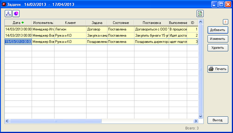 Режим Задачи