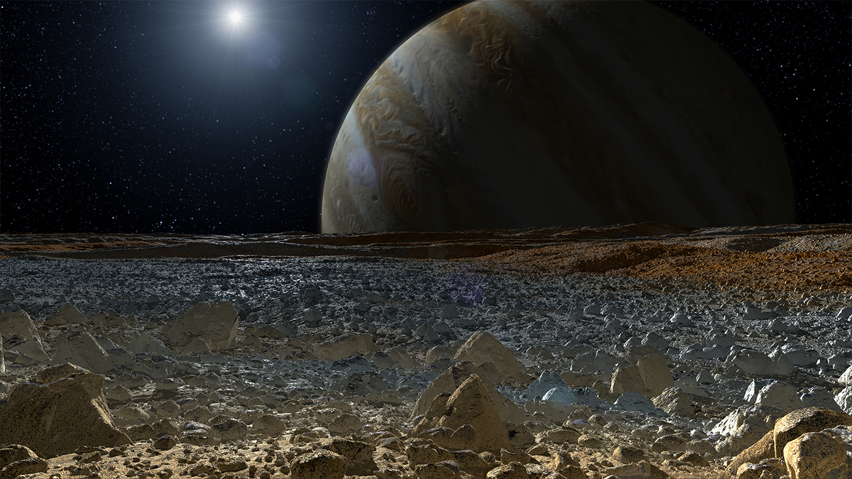 Поверхность Европы в представлении художника (NASA/JPL-Caltech)