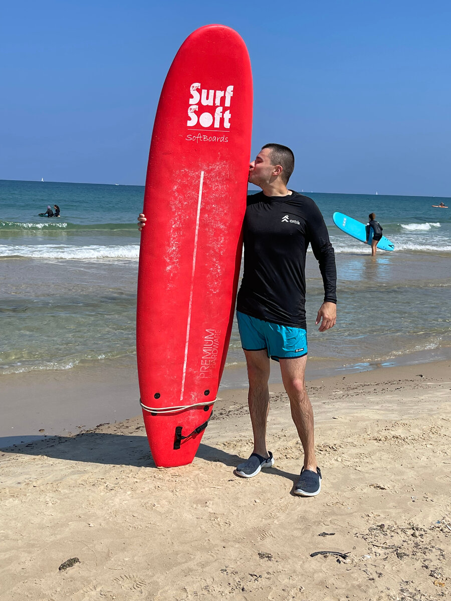 Первый опыт на серфе. Пляж Тель-Авива