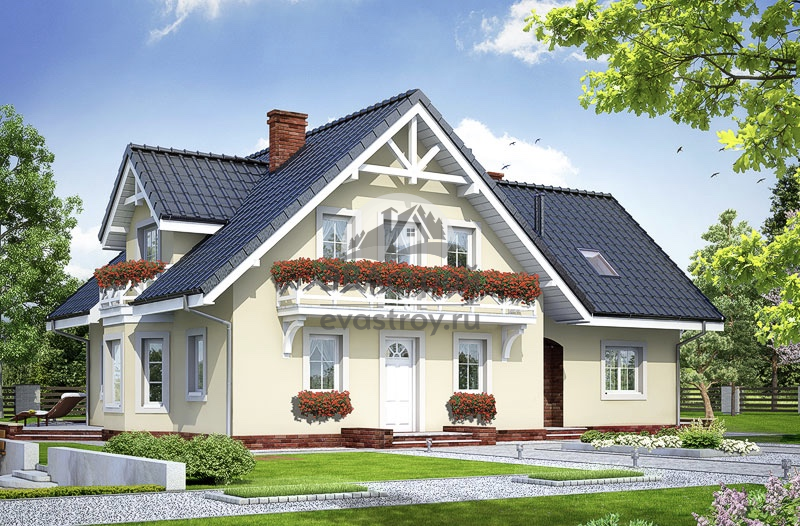 Проект загородного дома 216 м2 с балконом, эркером и террасой - 103-20