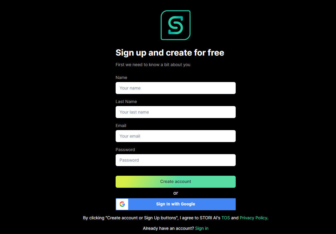Можно зарегистрироваться в одно касание, нажав на кнопку "Sign In with Google"