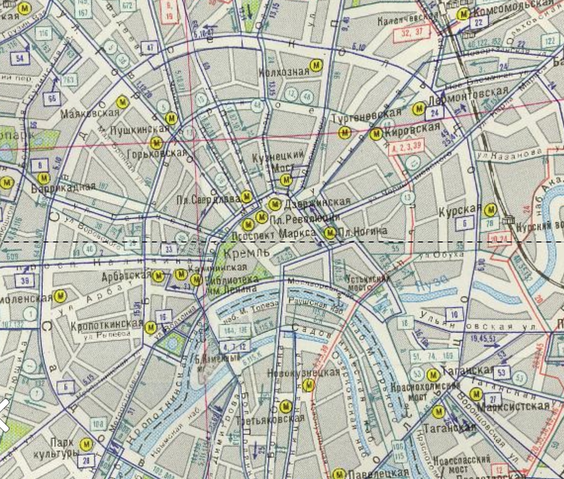 Фрагмент карты Москвы 1985 года с советскими названиями. С сайта www.retromap.ru.
