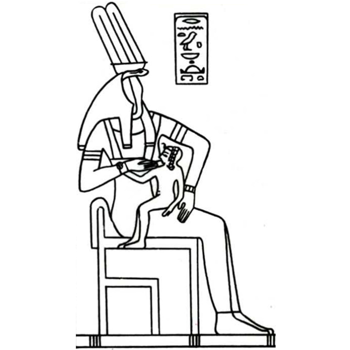 Изида (Рененутет?) усыновляет фараона, давая ему материнскую грудь