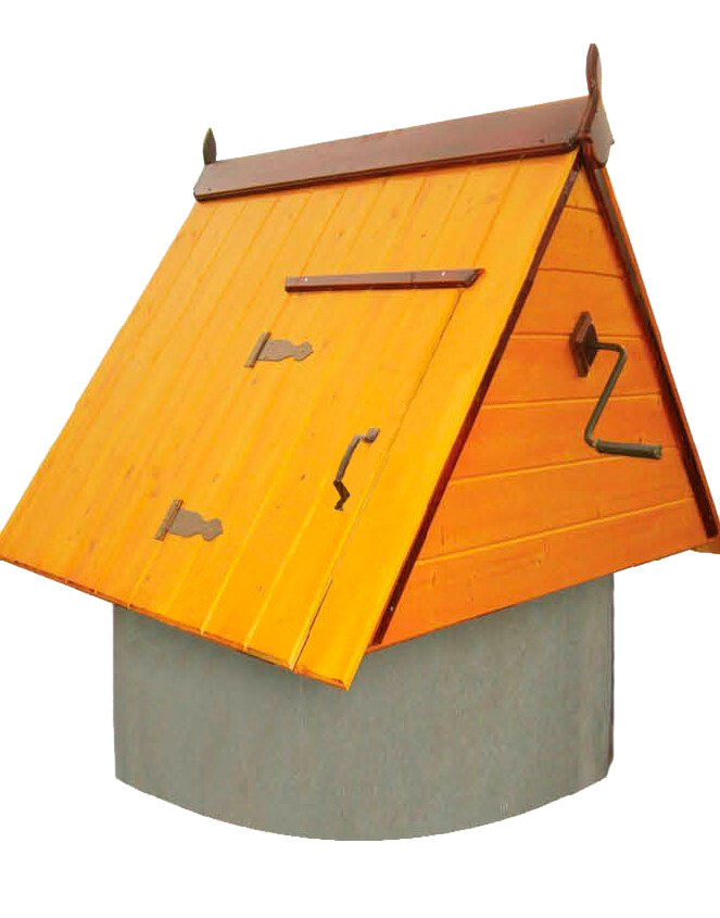 Такой домик над колодцем, только синий))